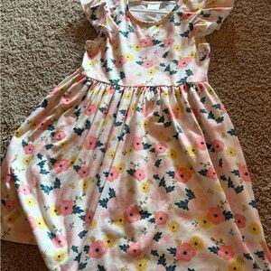 Girls Pink Floral Flutter-Sleeve Dress